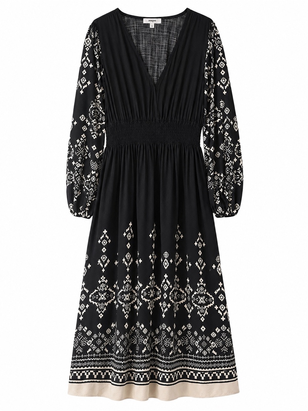 Knox Rose Black Maxi Dress with Cream Geometric Embroidery